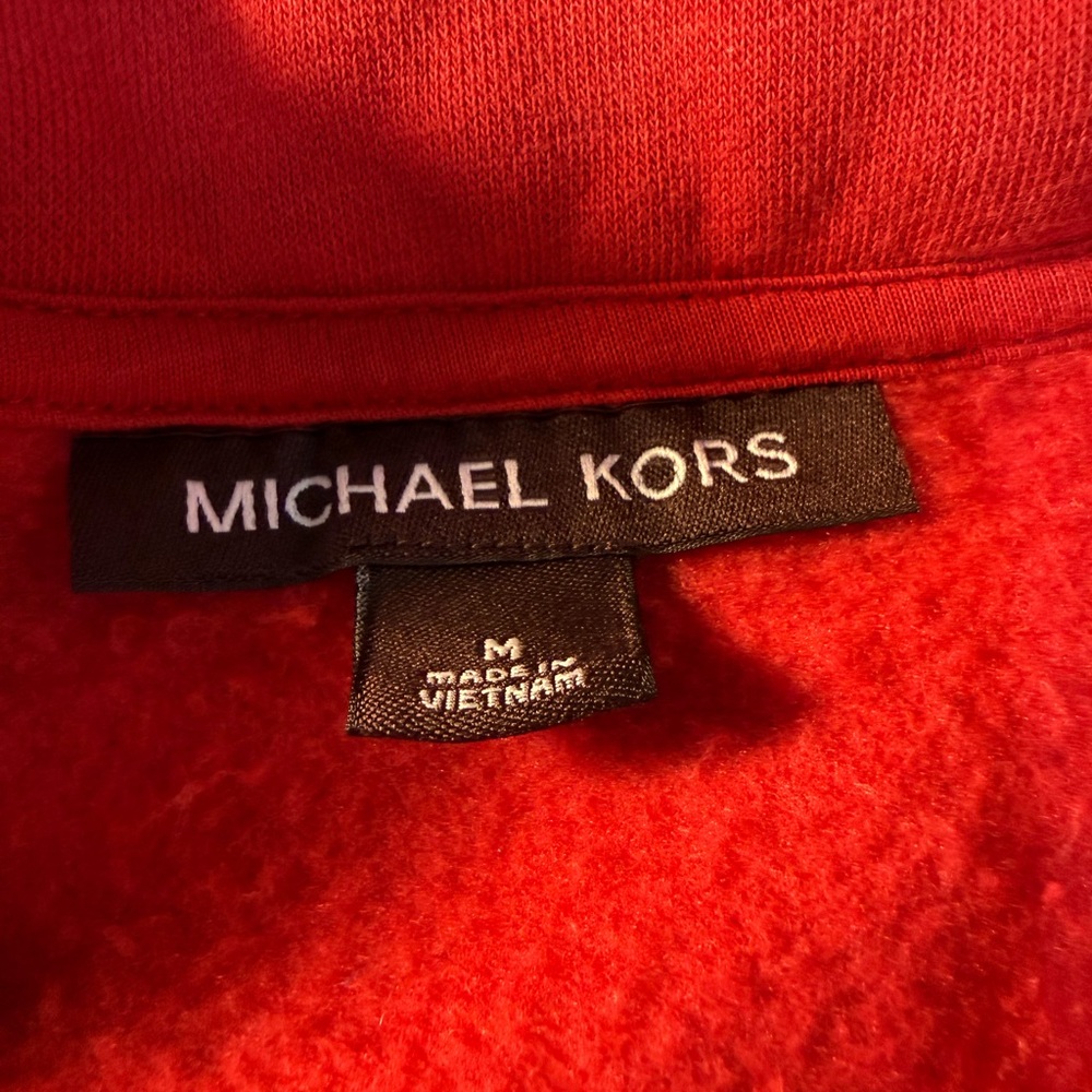 Michael Kors Men’s Red Half-Zip Fleece with Black Shoulder Panels - Picture 2 of 4